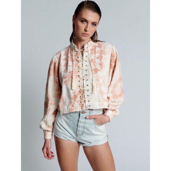 One Teaspoon Rhiannon Peach Soft Snake Lace Up Frayed Sweatshirt Womens Small - Picture 1 of 8